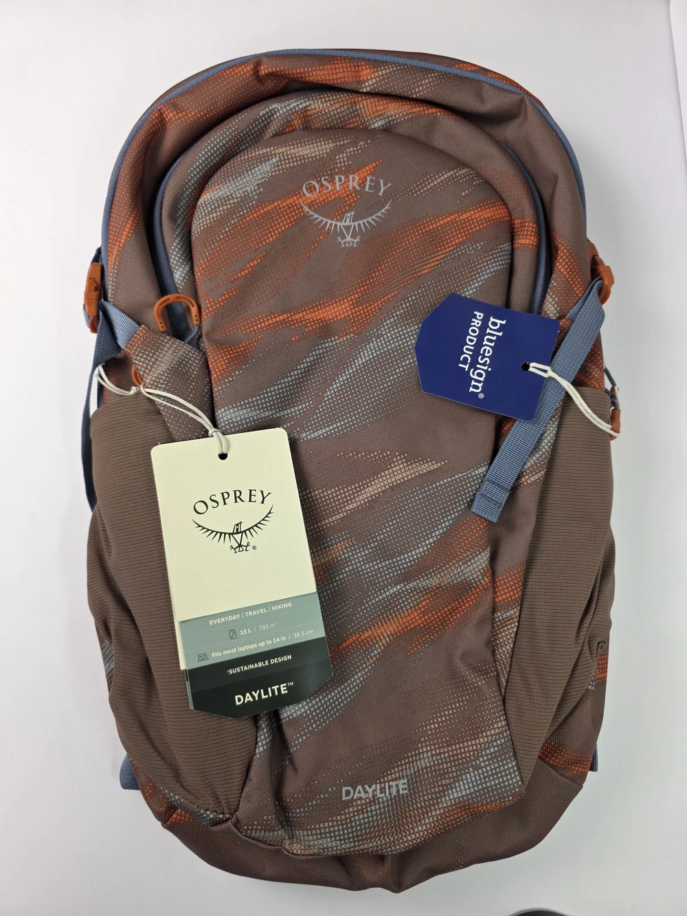 OSPREY Smoky Desert Print Daylite Backpack in Brown with Orange and Blue Accents